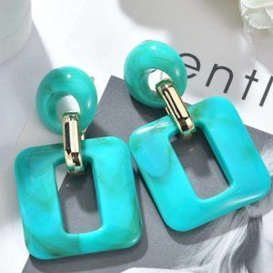 3/25 Teal Blue Women's Square Shaped Earrings